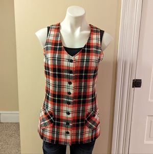 Vintage red black and white plaid button down vest size small